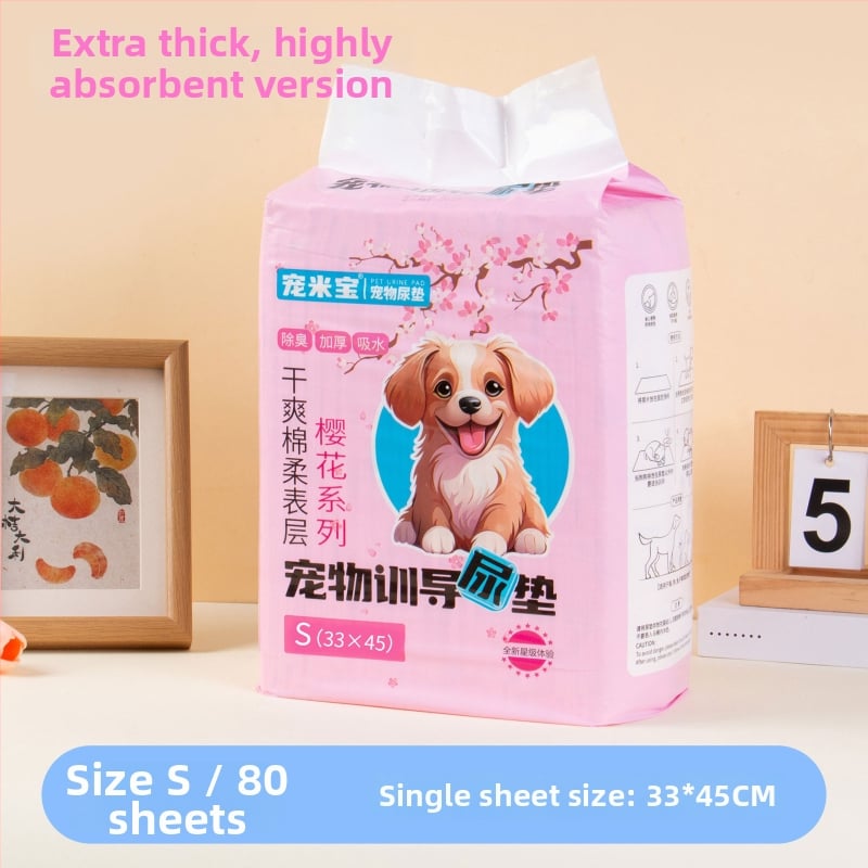 Pad de urină pentru animale de companie Sakura – Deodorant, absorbant, impermeabil pentru câini (țesătură nețesută; pulpă puf; rășină absorbantă; folie PE inferioară etanșă; hârtie absorbantă)