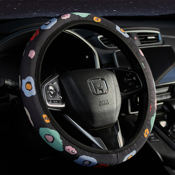 Κάλυμμα τιμονιού με μοτίβο ηλιοτρόπιο, ελαστικό, επιφάνεια από φυσικές ίνες, καθολική συμβατότητα