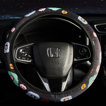 Κάλυμμα τιμονιού με μοτίβο ηλιοτρόπιο, ελαστικό, επιφάνεια από φυσικές ίνες, καθολική συμβατότητα