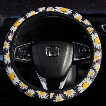 Κάλυμμα τιμονιού με μοτίβο ηλιοτρόπιο, ελαστικό, επιφάνεια από φυσικές ίνες, καθολική συμβατότητα