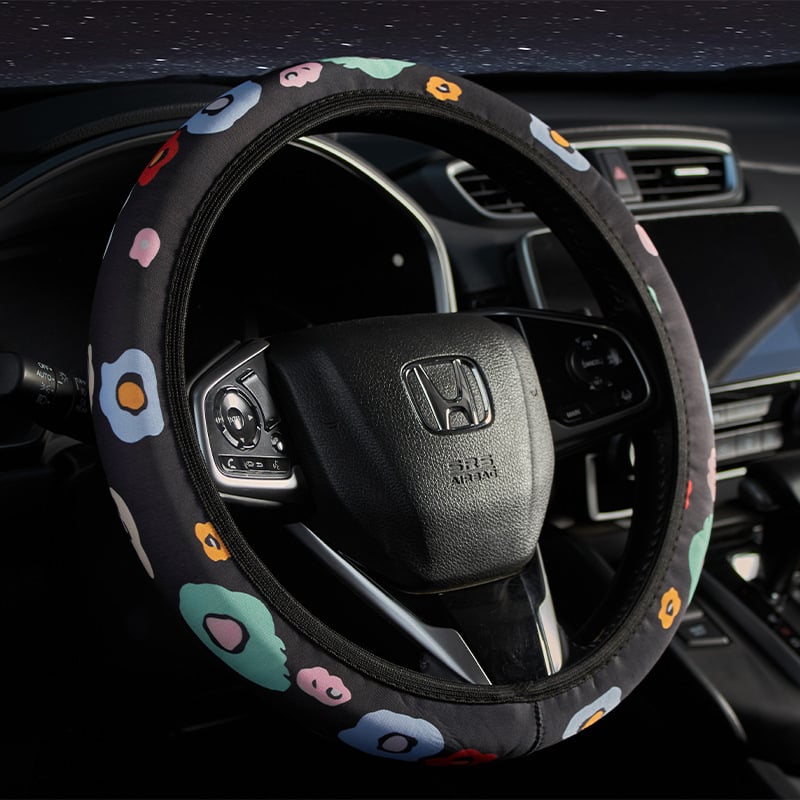 Κάλυμμα τιμονιού με μοτίβο ηλιοτρόπιο, ελαστικό, επιφάνεια από φυσικές ίνες, καθολική συμβατότητα