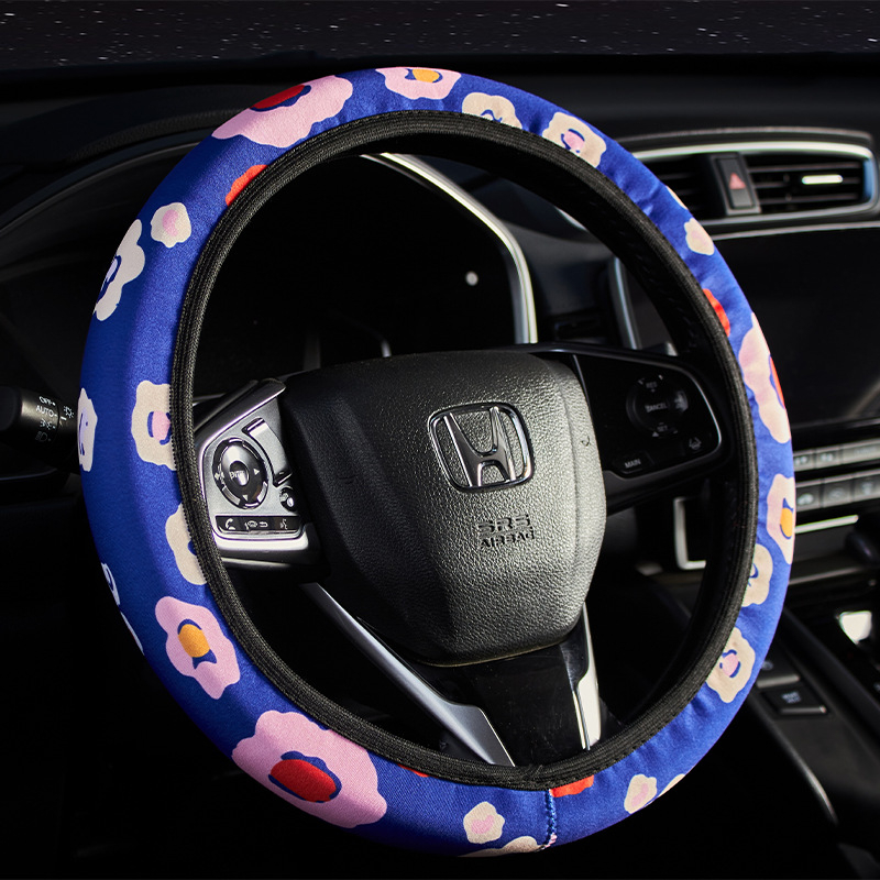 Κάλυμμα τιμονιού με μοτίβο ηλιοτρόπιο, ελαστικό, επιφάνεια από φυσικές ίνες, καθολική συμβατότητα