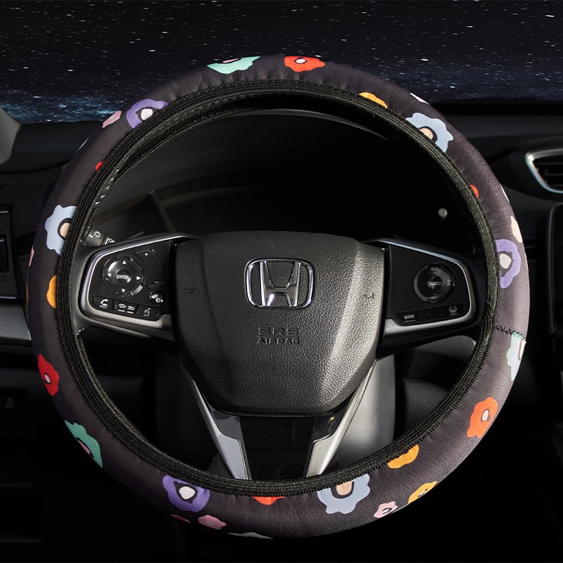 Κάλυμμα τιμονιού με μοτίβο ηλιοτρόπιο, ελαστικό, επιφάνεια από φυσικές ίνες, καθολική συμβατότητα