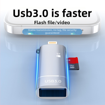 Type-C OTG dvojitý adaptér s čítačkou USB flash a microSD pre Apple zariadenia