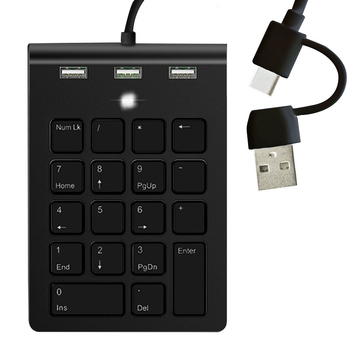 Rocketek Nk622d numerická klávesnica pre notebook, USB 2.0 káblová, 18 kláves, jednofarebné podsvietenie