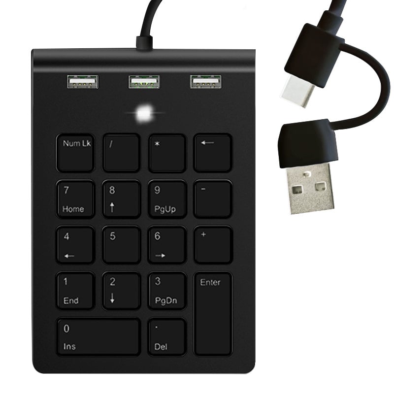 Rocketek Nk622d numerická klávesnica pre notebook, USB 2.0 káblová, 18 kláves, jednofarebné podsvietenie