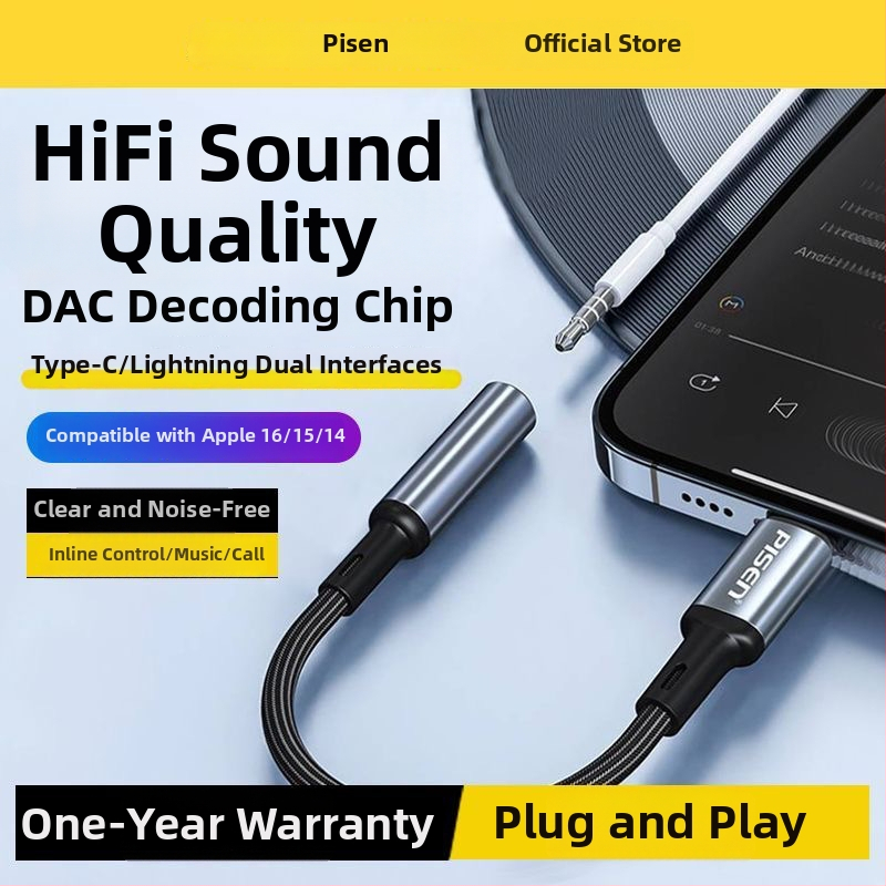 Pisen Type-C na 3,5 mm audio adaptér kábel, USB-C slúchadlový konvertor pre zariadenia s Type-C