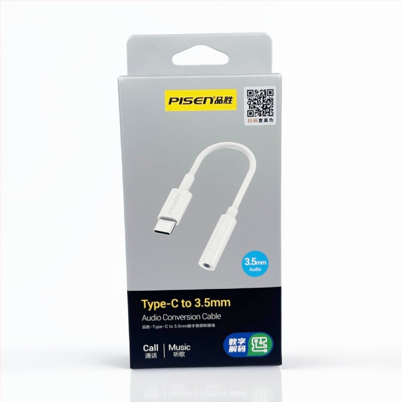 Pisen Type-C na 3,5 mm audio adaptér kábel, USB-C slúchadlový konvertor pre zariadenia s Type-C