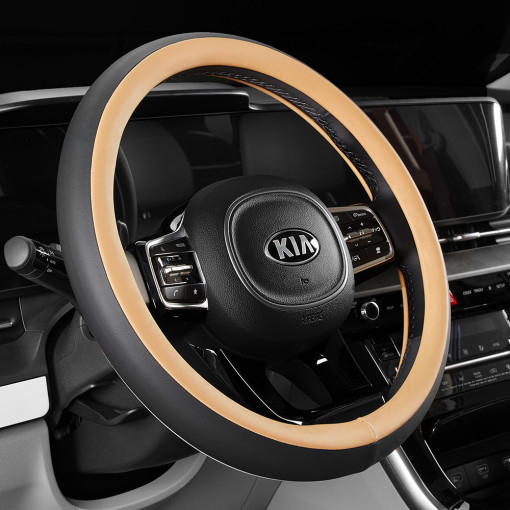 Κάλυμμα τιμονιού από PU δέρμα δίχρωμο - για όλες τις εποχές, καθολική εφαρμογή, εύκολη εγκατάσταση