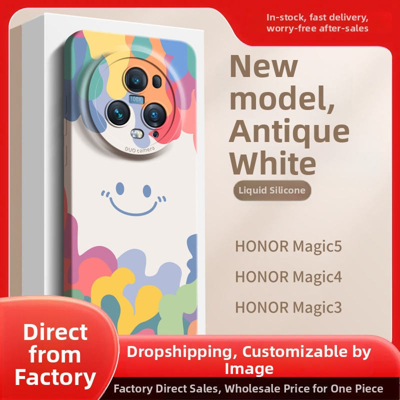 Aizsargapvalks ar smaidiņa dizainu Huawei/Honor Magic5 – šķidrais silikona gels, smidzināšanas apdare, minimālists dizains, nodilumizturīgs, pret kritieniem, pret pirkstu nospiedumiem