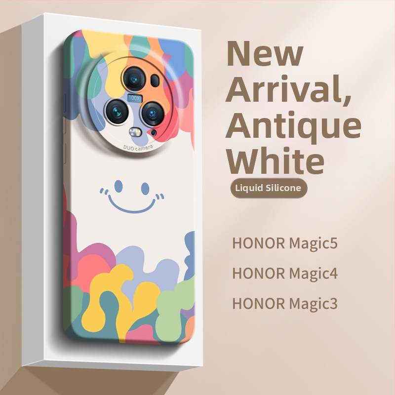 Aizsargapvalks ar smaidiņa dizainu Huawei/Honor Magic5 – šķidrais silikona gels, smidzināšanas apdare, minimālists dizains, nodilumizturīgs, pret kritieniem, pret pirkstu nospiedumiem