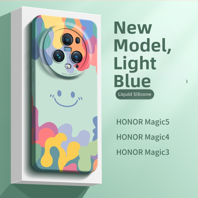 Aizsargapvalks ar smaidiņa dizainu Huawei/Honor Magic5 – šķidrais silikona gels, smidzināšanas apdare, minimālists dizains, nodilumizturīgs, pret kritieniem, pret pirkstu nospiedumiem