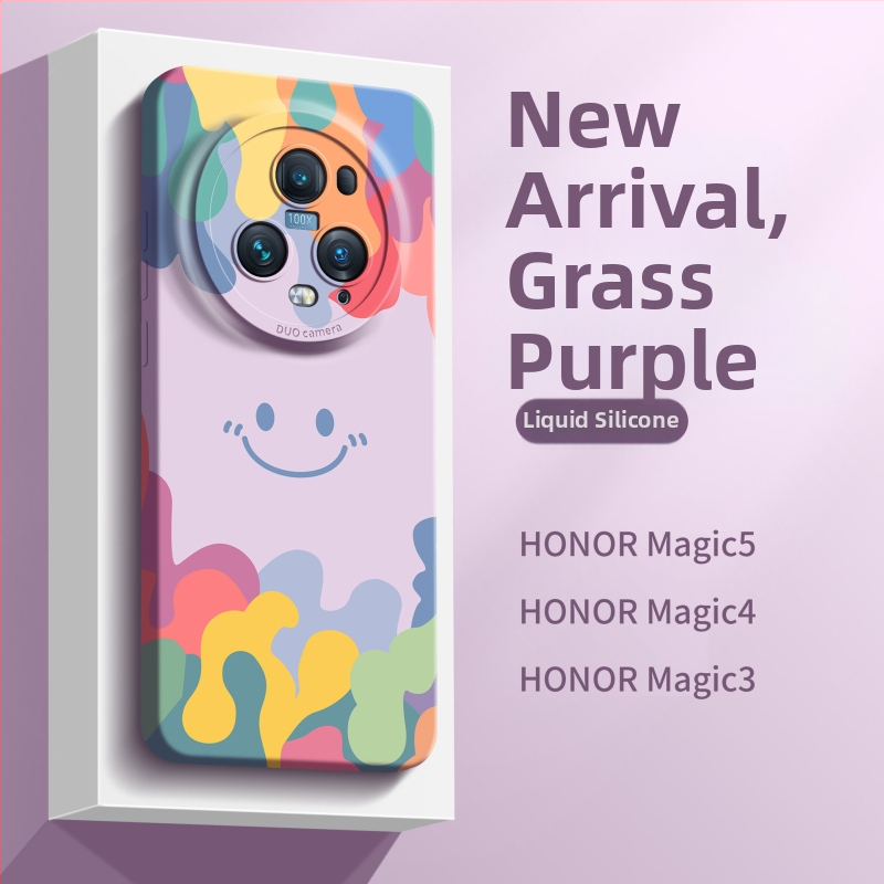 Aizsargapvalks ar smaidiņa dizainu Huawei/Honor Magic5 – šķidrais silikona gels, smidzināšanas apdare, minimālists dizains, nodilumizturīgs, pret kritieniem, pret pirkstu nospiedumiem