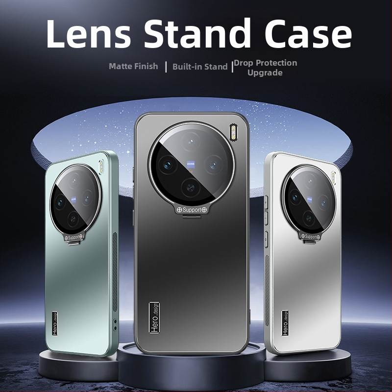 Ochranný kryt pre Vivo X200s s ochranou objektívu a kovovým držiakom, matný povrch, PC + TPU materiál