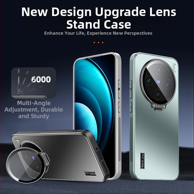 Ochranný kryt pre Vivo X200s s ochranou objektívu a kovovým držiakom, matný povrch, PC + TPU materiál