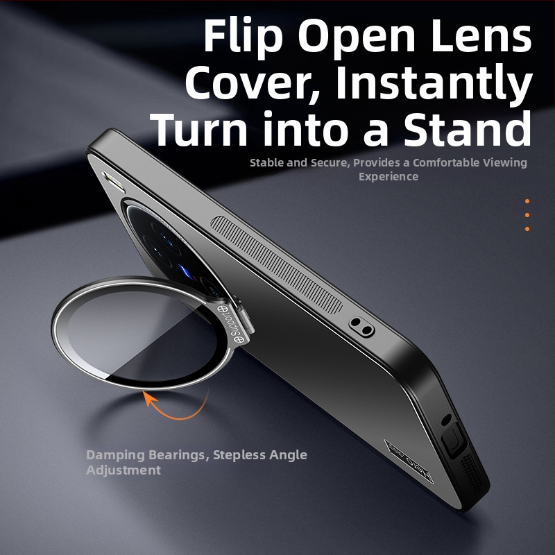 Ochranný kryt pre Vivo X200s s ochranou objektívu a kovovým držiakom, matný povrch, PC + TPU materiál