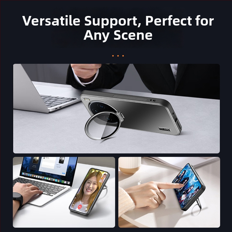 Ochranný kryt pre Vivo X200s s ochranou objektívu a kovovým držiakom, matný povrch, PC + TPU materiál