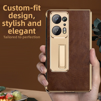 OPPO Find N2 kožený ochranný obal s ochranou objektívu, zabudovaným stojanom a proti pádu