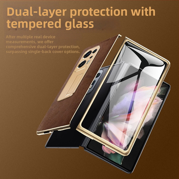 OPPO Find N2 kožený ochranný obal s ochranou objektívu, zabudovaným stojanom a proti pádu