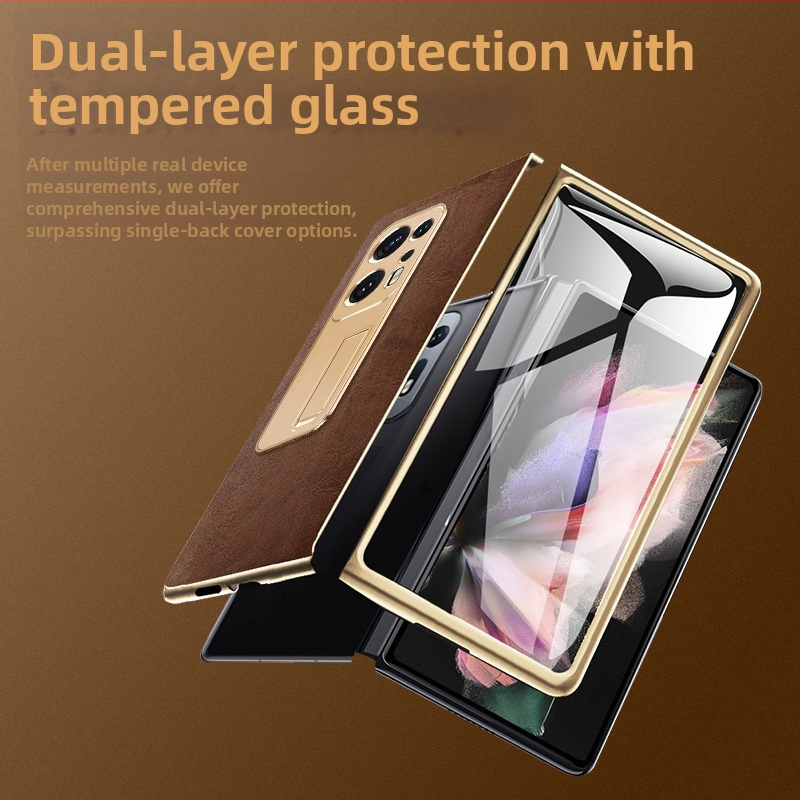 OPPO Find N2 kožený ochranný obal s ochranou objektívu, zabudovaným stojanom a proti pádu