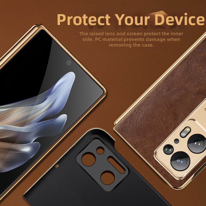 OPPO Find N2 kožený ochranný obal s ochranou objektívu, zabudovaným stojanom a proti pádu