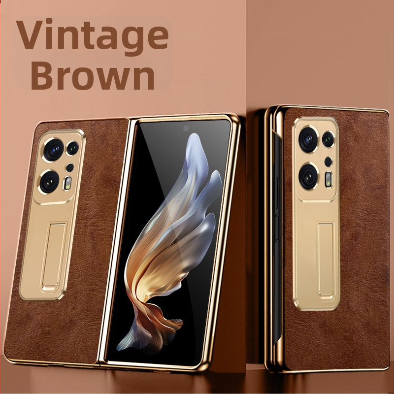 OPPO Find N2 kožený ochranný obal s ochranou objektívu, zabudovaným stojanom a proti pádu