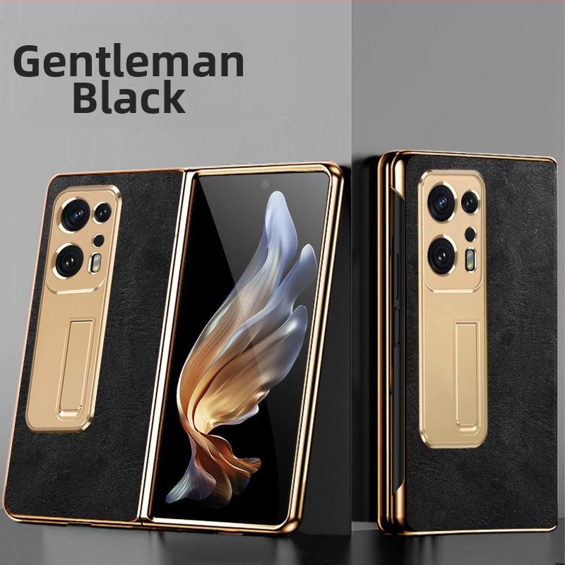 OPPO Find N2 kožený ochranný obal s ochranou objektívu, zabudovaným stojanom a proti pádu