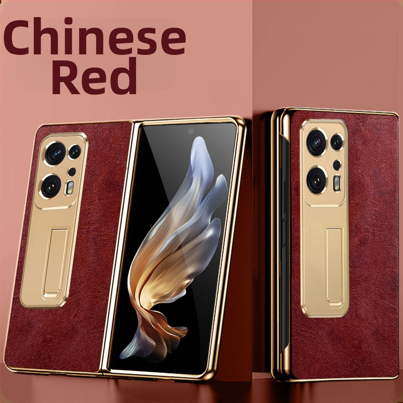 OPPO Find N2 kožený ochranný obal s ochranou objektívu, zabudovaným stojanom a proti pádu