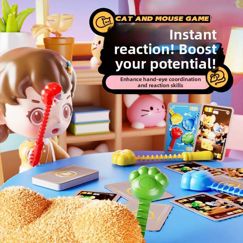 Macska és Egér társasjáték: interaktív családi rejtvény a gondolkodás és a figyelem fejlesztésére — műanyag anyag; 0–14 éveseknek; elősegíti a szülő-gyermek interakciót