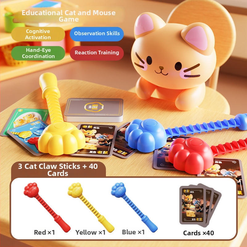 Macska és Egér társasjáték: interaktív családi rejtvény a gondolkodás és a figyelem fejlesztésére — műanyag anyag; 0–14 éveseknek; elősegíti a szülő-gyermek interakciót