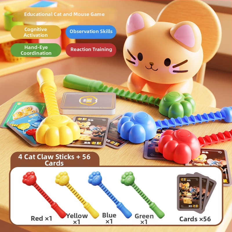 Macska és Egér társasjáték: interaktív családi rejtvény a gondolkodás és a figyelem fejlesztésére — műanyag anyag; 0–14 éveseknek; elősegíti a szülő-gyermek interakciót