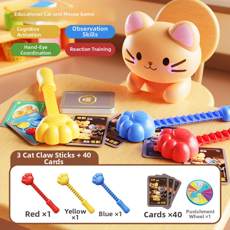 Macska és Egér társasjáték: interaktív családi rejtvény a gondolkodás és a figyelem fejlesztésére — műanyag anyag; 0–14 éveseknek; elősegíti a szülő-gyermek interakciót