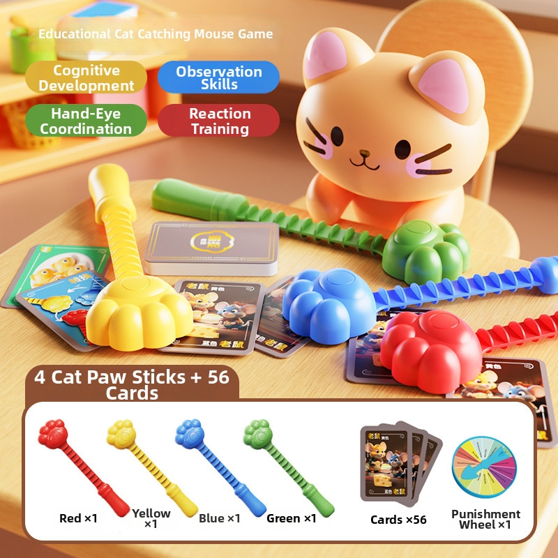 Macska és Egér társasjáték: interaktív családi rejtvény a gondolkodás és a figyelem fejlesztésére — műanyag anyag; 0–14 éveseknek; elősegíti a szülő-gyermek interakciót