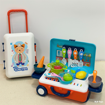 Szimulált konyhai játék készlet edényekkel, doktor és sminkmester szerepekkel, kis kézműves; műanyag fejlesztő játék 4–6 éveseknek