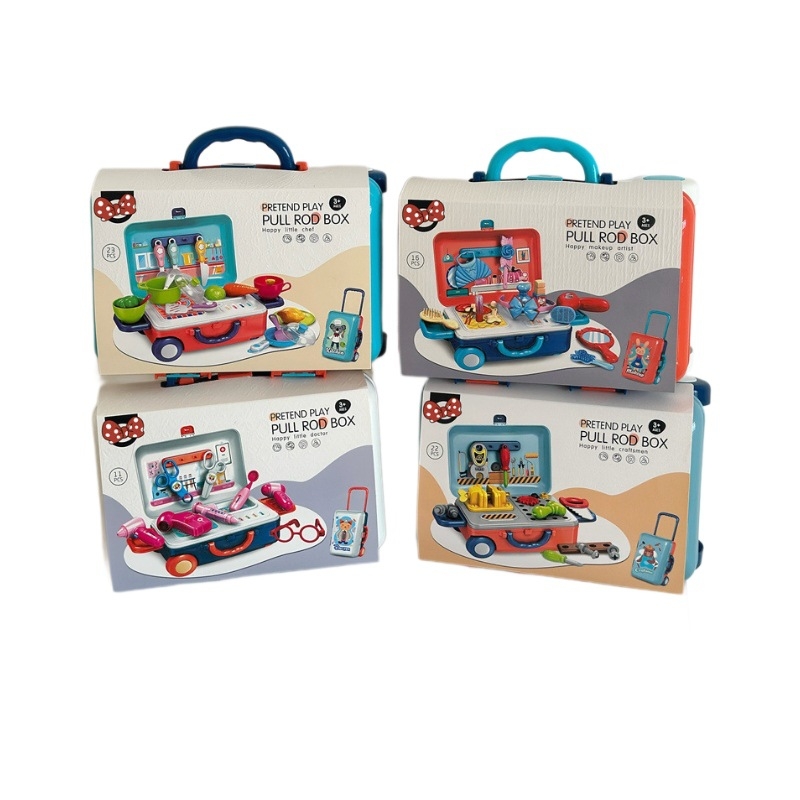 Szimulált konyhai játék készlet edényekkel, doktor és sminkmester szerepekkel, kis kézműves; műanyag fejlesztő játék 4–6 éveseknek