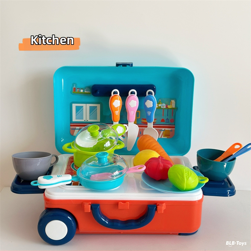 Simulēta virtves spēļu komplekts ar traukiem, ārsta un grima mākslinieka lomām; plastmasas izglītojoša rotaļlieta bērniem 4–6 gadu vecumā