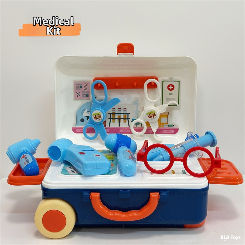 Simulēta virtves spēļu komplekts ar traukiem, ārsta un grima mākslinieka lomām; plastmasas izglītojoša rotaļlieta bērniem 4–6 gadu vecumā