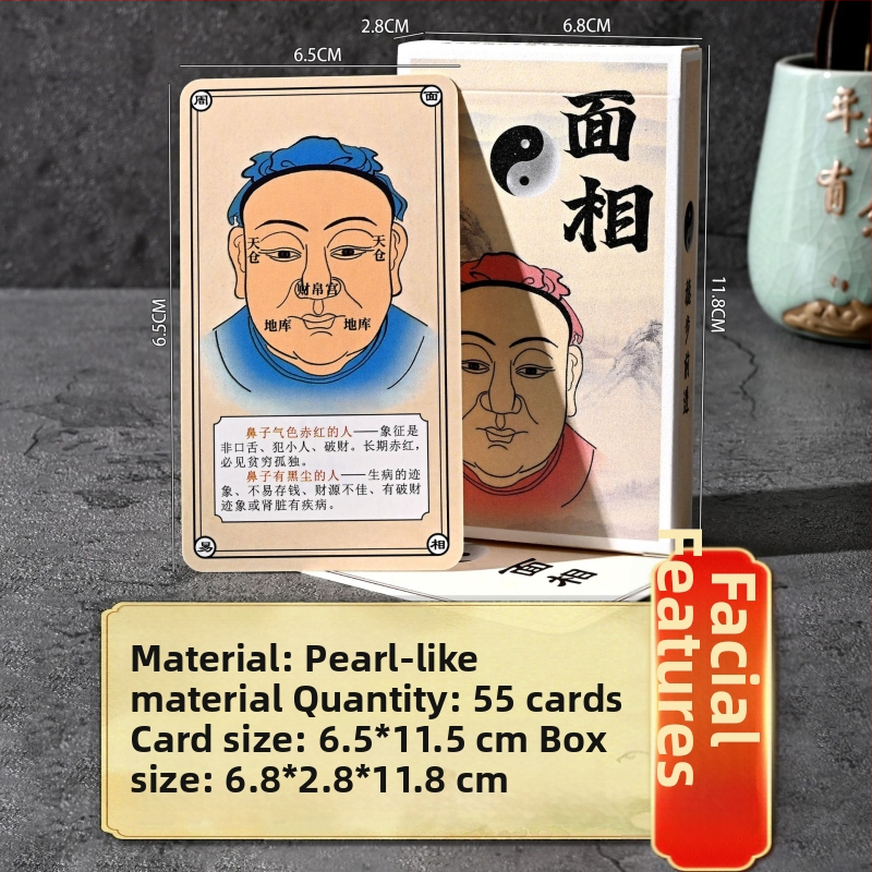 Karty na čítanie dlane a tváre s feng shui, I Ching Bagua pre veštenie — papierové kartičky; balenie: farebná krabička; vhodné pre 14+