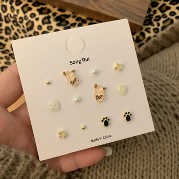 Sada náušníc: mašľa a zvieracie karikatúry v štýle, srdiečkové perlové akcenty; materiál: zliatina; ucho: meď; povrchová úprava: elektroplatovanie; štýl: japonsko-kórejský