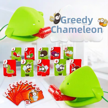 Настолна семейна игра: жабешка уста и език, цветен гущер и тема със змии, състезателни карти за родители и деца — мека гума, цветна кутия, развива координацията ръка-око