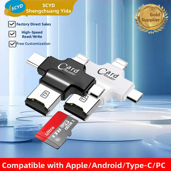 4-v-1 OTG čítačka kariet pre mobilné telefóny, USB 2.0, podpora TF karty, plast, vstavaný dizajn