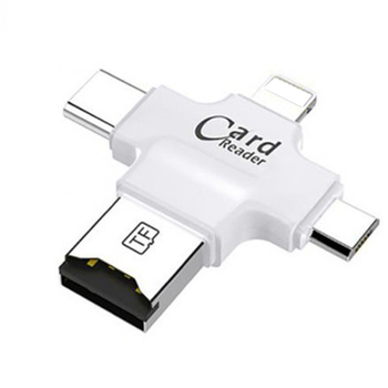 4-v-1 OTG čítačka kariet pre mobilné telefóny, USB 2.0, podpora TF karty, plast, vstavaný dizajn