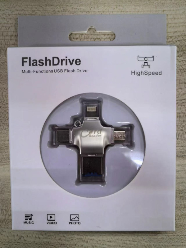 4-v-1 OTG čítačka kariet pre mobilné telefóny, USB 2.0, podpora TF karty, plast, vstavaný dizajn