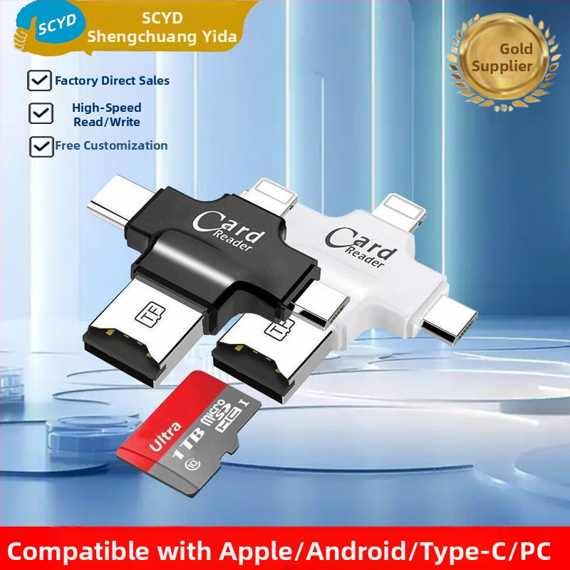 4-v-1 OTG čítačka kariet pre mobilné telefóny, USB 2.0, podpora TF karty, plast, vstavaný dizajn