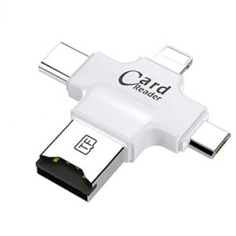 4-v-1 OTG čítačka kariet pre mobilné telefóny, USB 2.0, podpora TF karty, plast, vstavaný dizajn