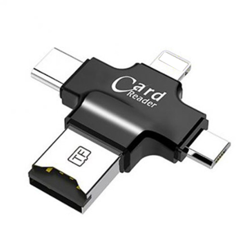 4-v-1 OTG čítačka kariet pre mobilné telefóny, USB 2.0, podpora TF karty, plast, vstavaný dizajn