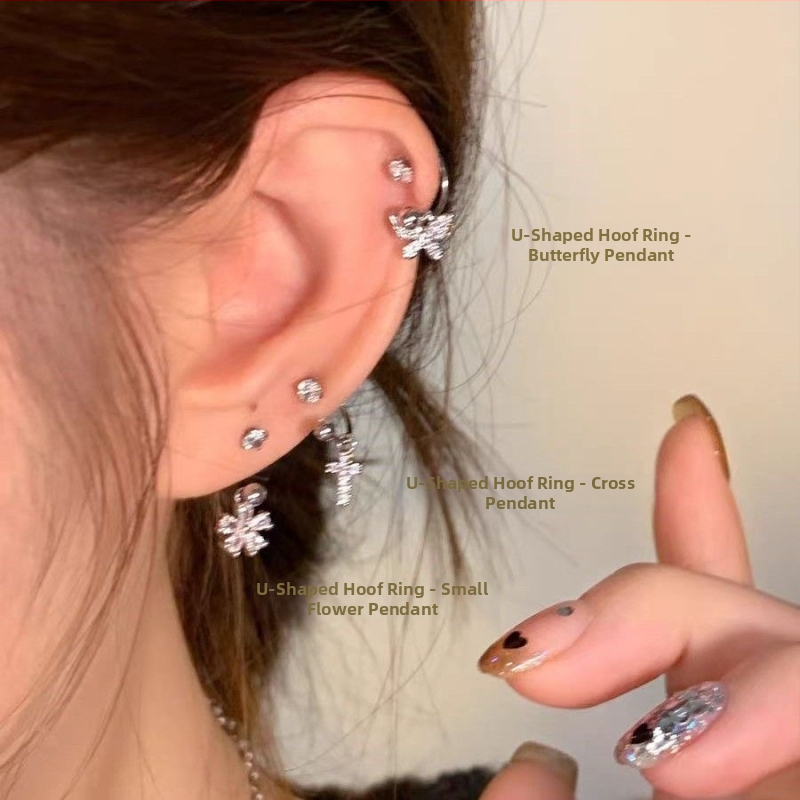 Náušnice zo zirkónu, U-tvarovaná podkova a skrutkovacie háčiky, zliatina – elektroplating, nehrdzavejúca oceľ, jar 2024