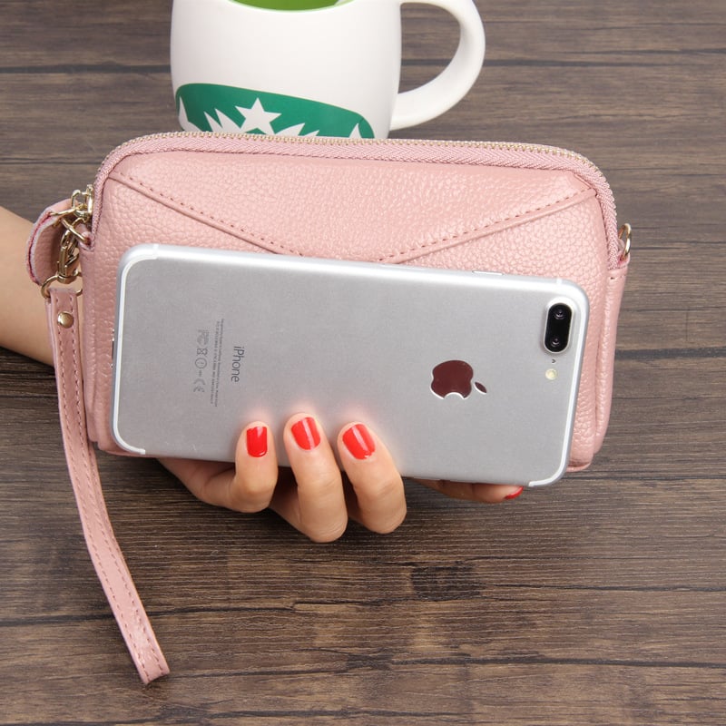 Дамска кожена клъч чанта, урбан стил, едноцветна, с една сгъвка и полиестерна подплата