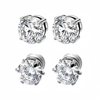 Безпробивни магнитни ушни клипове с циркон, геометричен дизайн, стоманена конструкция, есен 2024