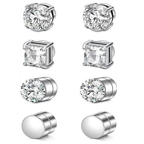 Безпробивни магнитни ушни клипове с циркон, геометричен дизайн, стоманена конструкция, есен 2024